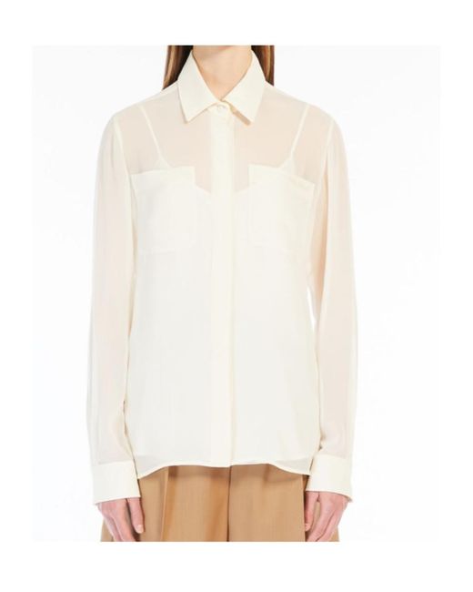 Max Mara White Curved Hem Long-Sleeved Shirt