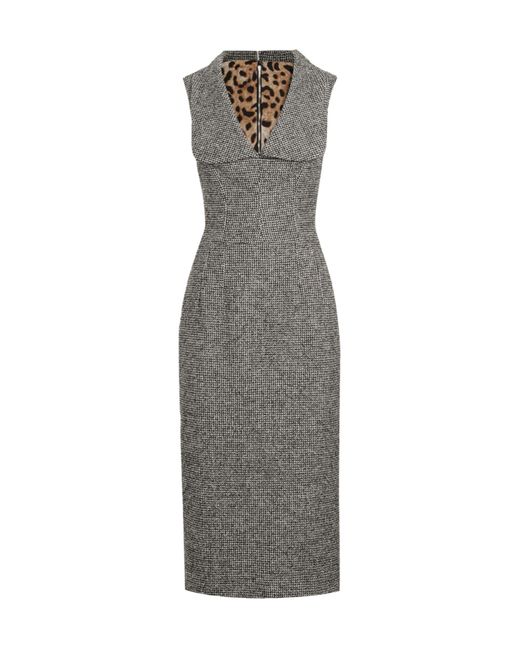 Dolce & Gabbana Gray Houndstooth Sleeveless Midi Dress