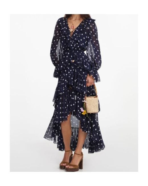 Self-Portrait Blue Polka Dot Georgette Ruffled Maxi Dress