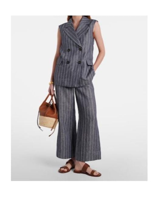 Max Mara Blue Ballo Pinstripe Double-Breasted Linen Vest