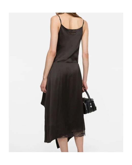 Acne Black Shiny Satin Slip Dress