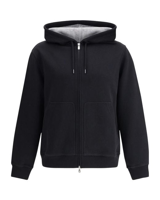 Brunello Cucinelli Black Zip-Up Drawstring Hoodie for men