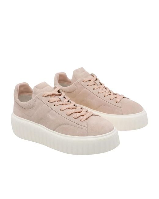 Hogan Pink Blush Low-Top Suede Ribbed Sole Sneakers