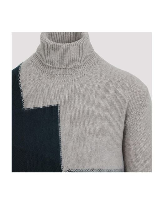 Zegna Gray Colour-Block Turtleneck Sweater for men