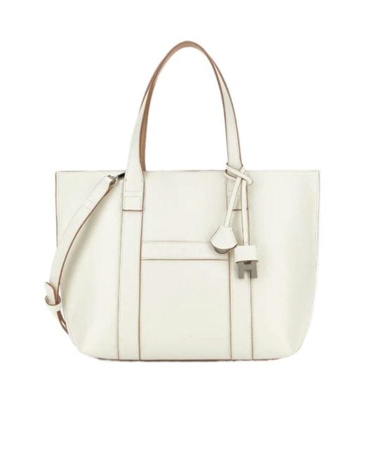 Hogan White Logo Embossed Top Handle Bag