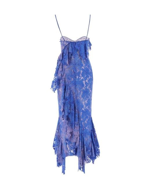 The Attico Blue The Lace Detailed Asymmetric Midi Dress