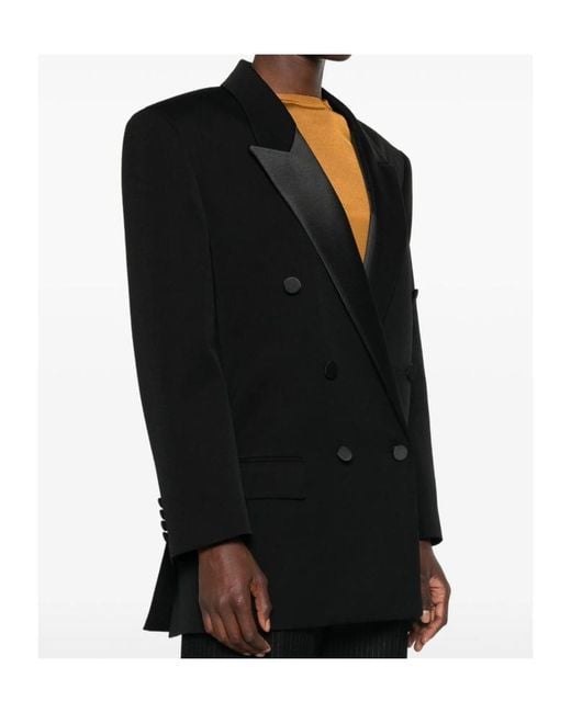 Saint Laurent Black Double-Breast Long-Sleeved Jacket