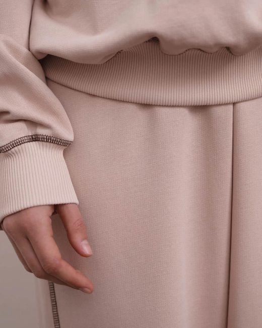Baserange Pink Fold Contrast-Stitch Raglan-Sleeve Hoodie
