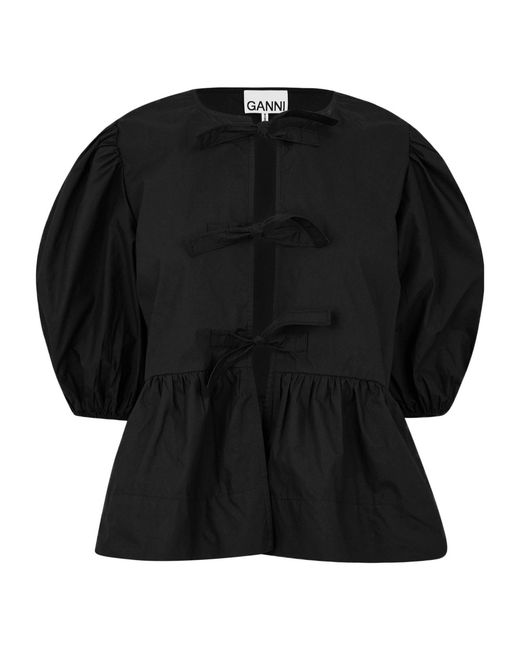 Ganni Black Stylish Puff-Sleeve Top