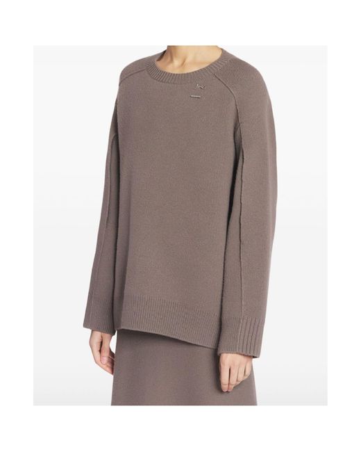 Lanvin Brown Ribbed Cuff Oversized Jumper