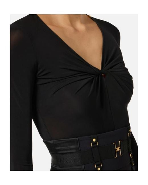 Elisabetta Franchi Blue Draping Crepe Jersey Bodysuit