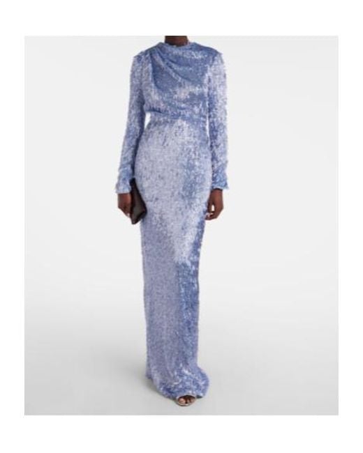 Erdem Blue Draped Embellished Gown