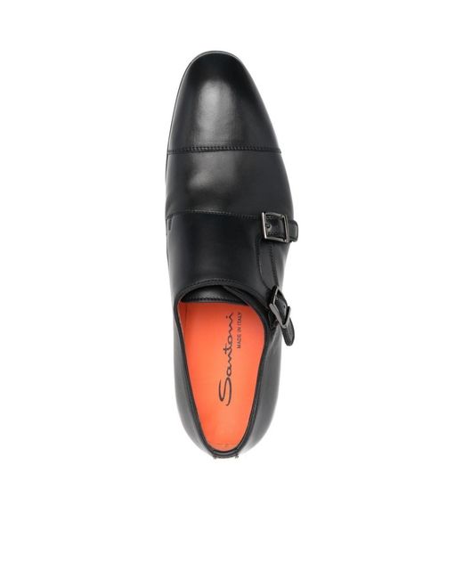 Santoni Black Double-Buckle Leather Monk Shoes for men