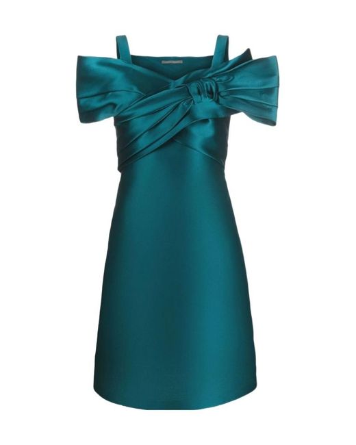 Alberta Ferretti Green Draped Bow-Strap Dress