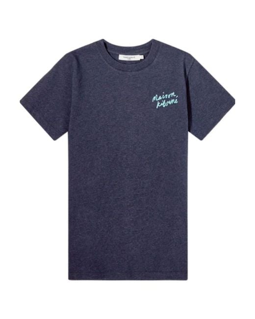 Maison Kitsuné Blue Maison Kitsuné Mini Handwriting Logo Print T-Shirt