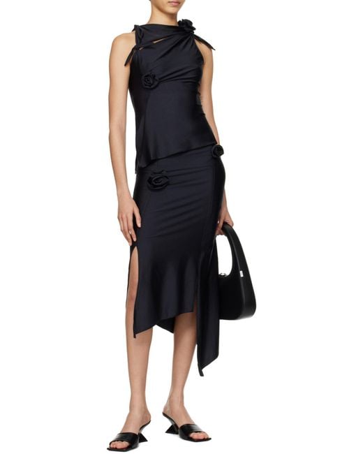 Coperni Black Sleeveless Satin Top With Floral Appliqué
