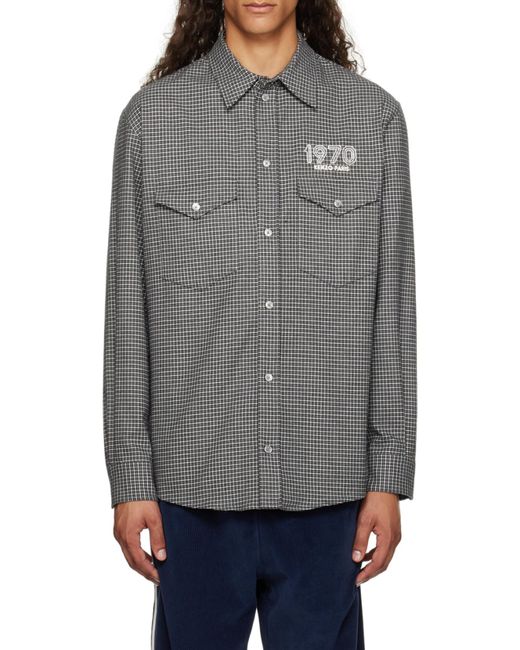 KENZO Gray Logo Detaile Plaid Shirt for men