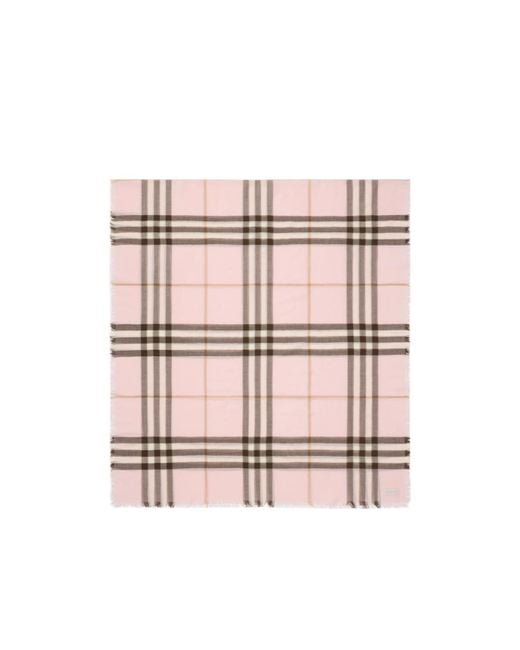 Burberry Pink Wide Check Frayed-Edge Scarf