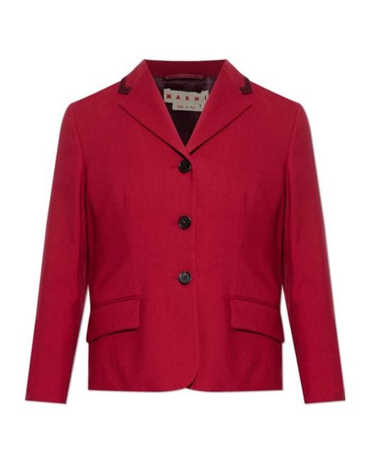 Marni Red Single-Breasted Cropped Blazer