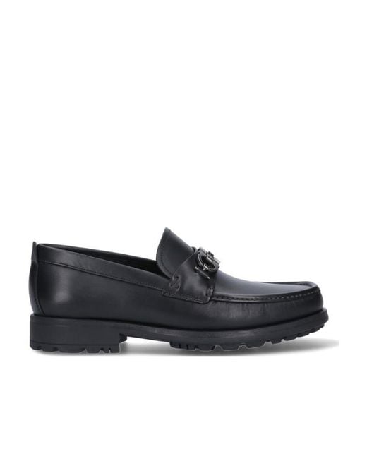 Ferragamo Black Gancini Lug-Sole Loafers for men