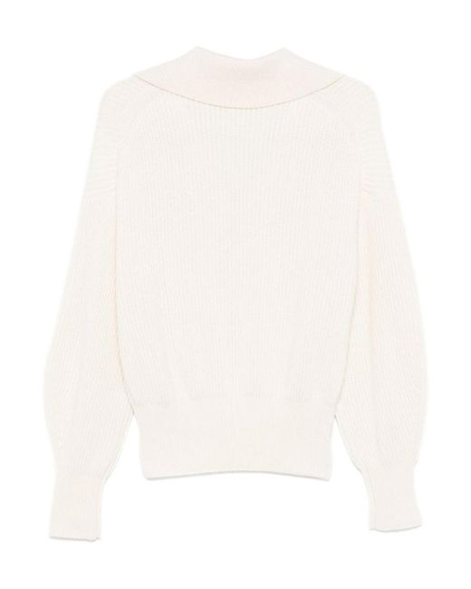 Joseph White Stitch Open Neck Jumper