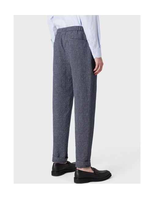 Emporio Armani Blue Textured Woven Cropped Trousers for men