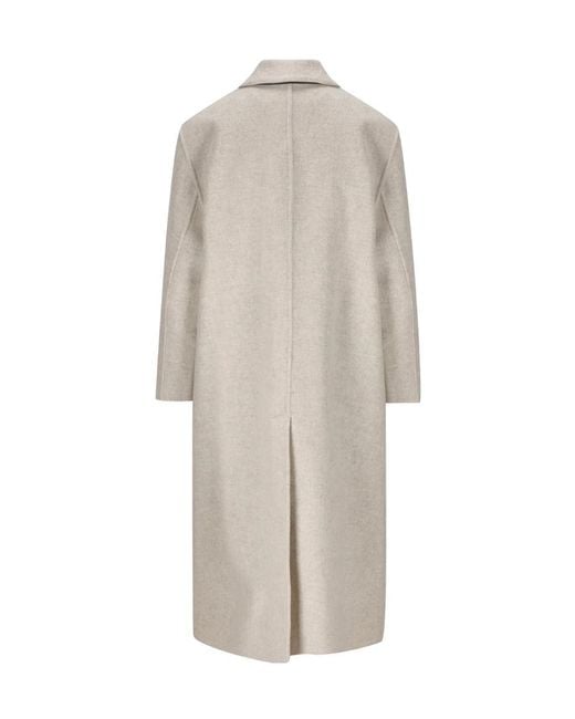 Brunello Cucinelli White Double-Breasted Mid-Length Coat