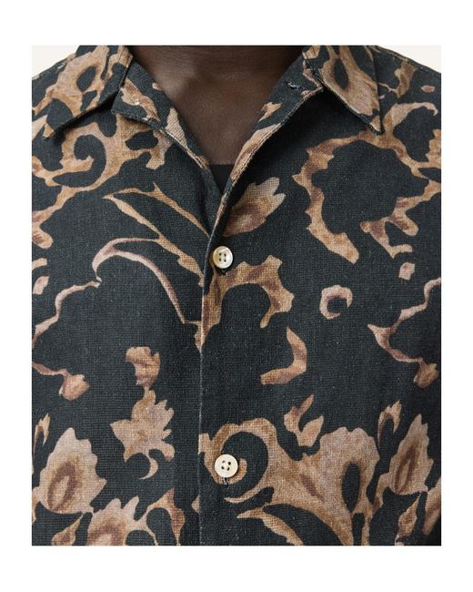 AllSaints Black Fortune Short Sleeve Linen Blend Boxy Shirt for men