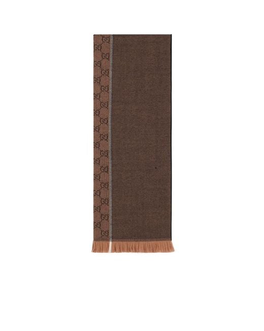 Gucci Brown Gg Wool Jacquard Scarf for men