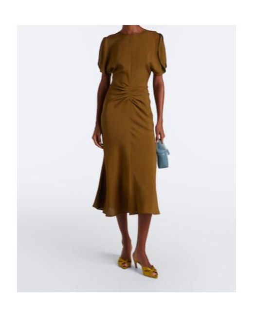 Victoria Beckham Natural Bela Ruched Midi Dress