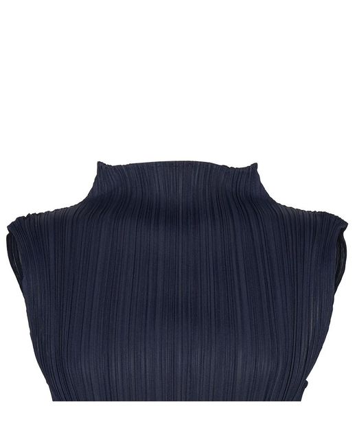 Pleats Please Issey Miyake Blue Monthly Colors Pleated Sleeveless Top