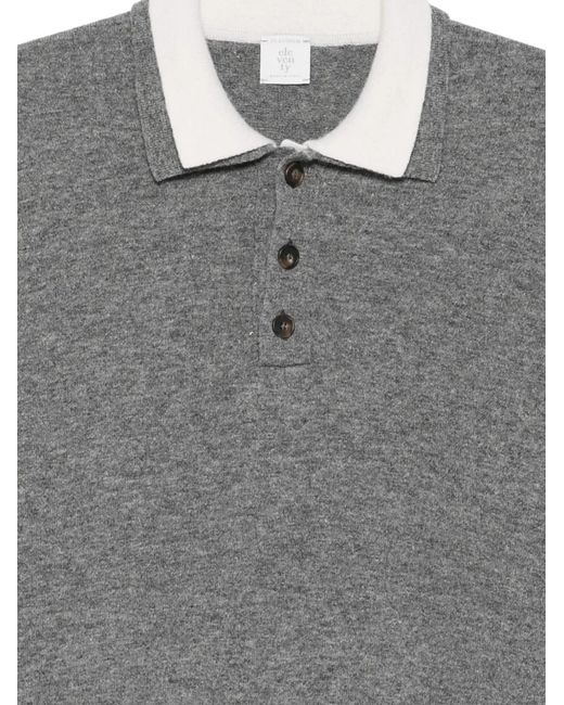 Eleventy Gray Contrast-Collar Long-Sleeve Polo Shirt for men
