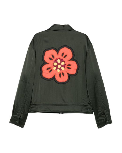 KENZO Green Logo Embroidered Zip-Up Jacket for men