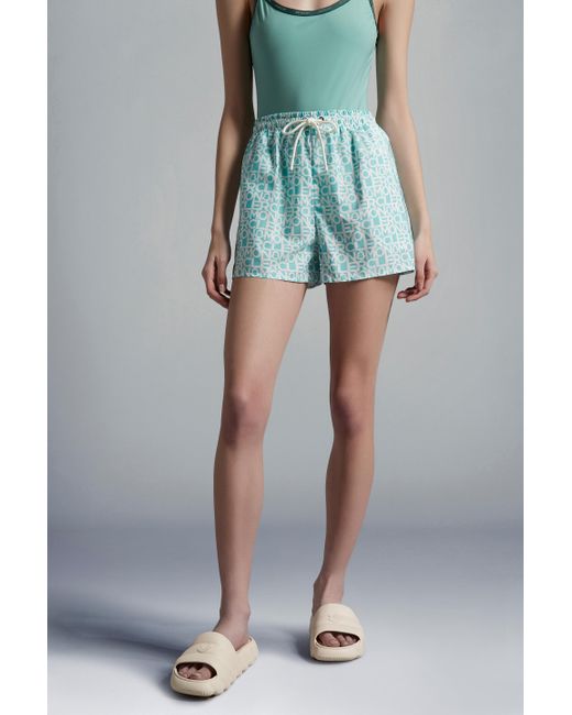 Moncler Blue Logo Print Shorts