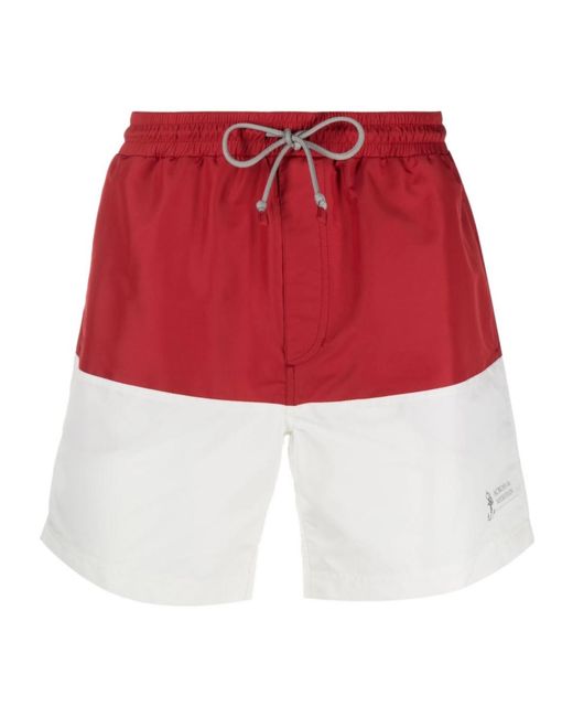 Brunello Cucinelli Red Panelled-Design Swim Shorts for men