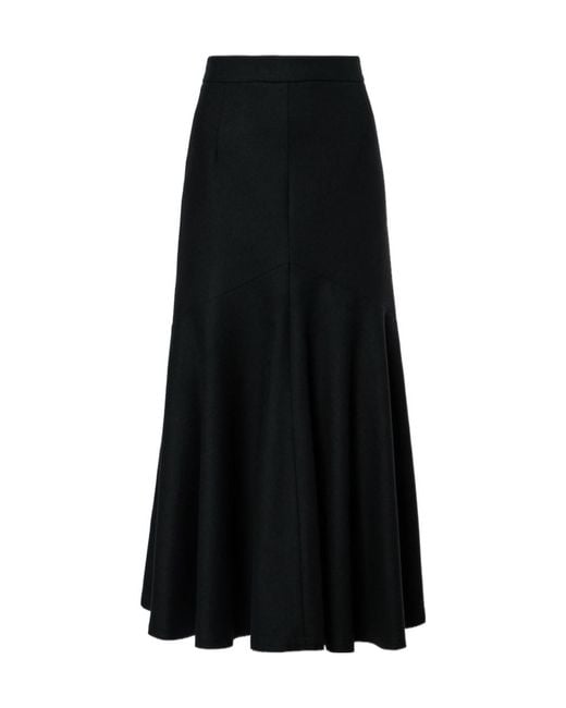 Patou Black Pleated Detail Midi Skirt