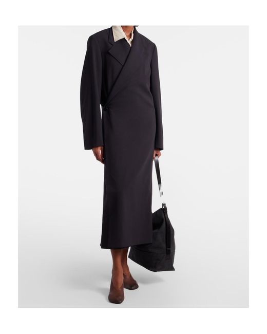 Lemaire Black Wool Crêpe Wrap Coat