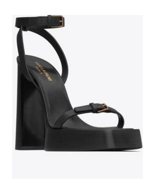 Saint Laurent Black Leather Heel Sandals