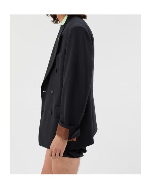 Versace Blue Pinstripe Boxy Blazer for men
