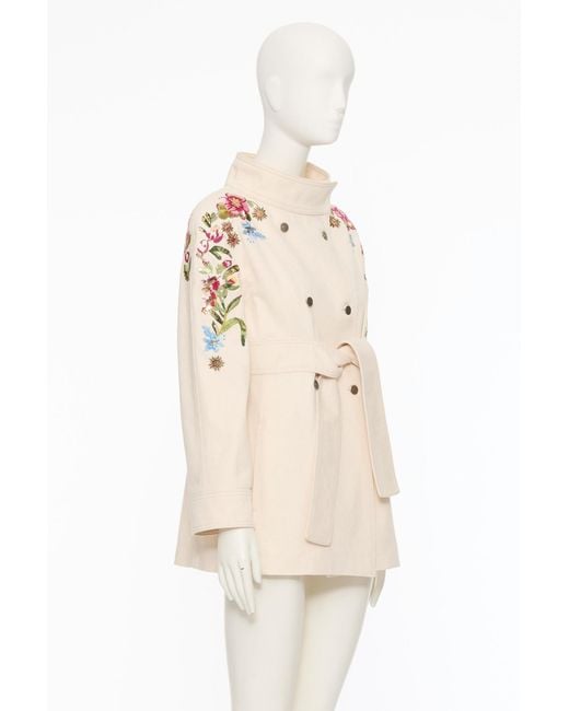 Valentino Natural Floral Embroidered Double-Breasted Denim Jacket