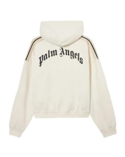 Palm Angels White Curved Logo Loose Crop Hoodie