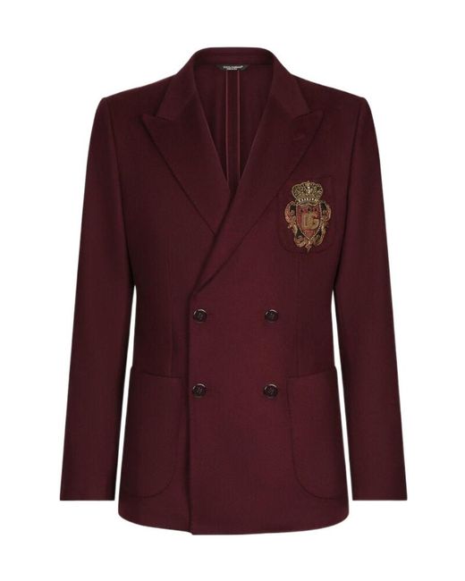 Dolce & Gabbana Purple Double-Breasted Wool And Cashmere Jacket With Dg Patch for men