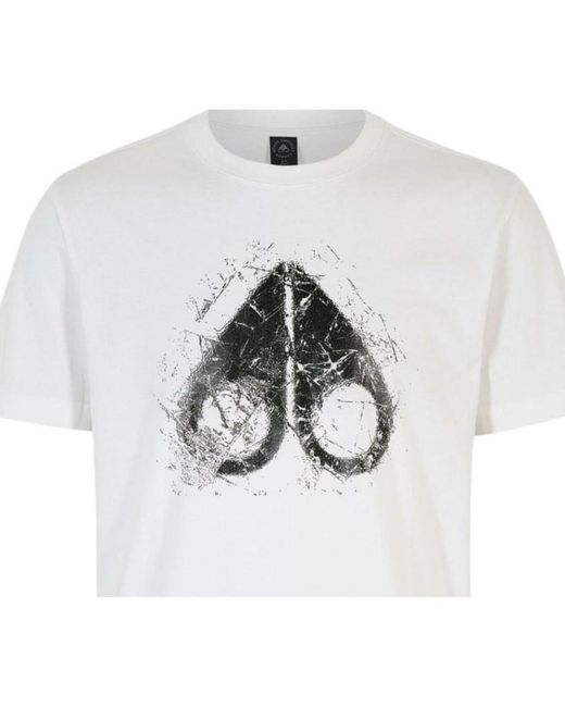 Moose Knuckles White Logo Printed Crewneck T-Shirt for men