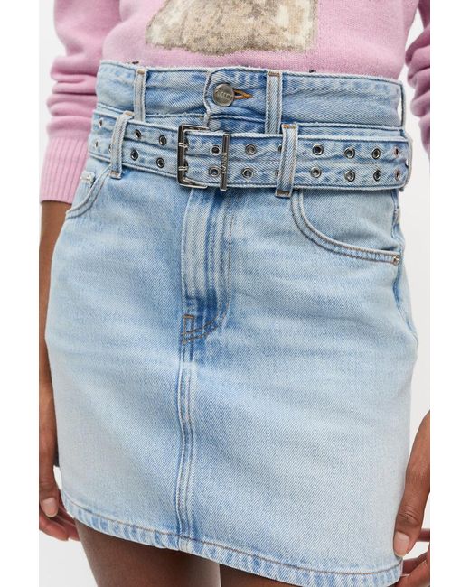 Ganni Blue Belted Denim Mini Skirt
