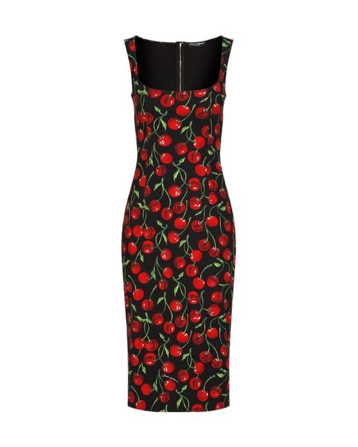 Dolce & Gabbana Red Cherry-Print Knee-Length Dress