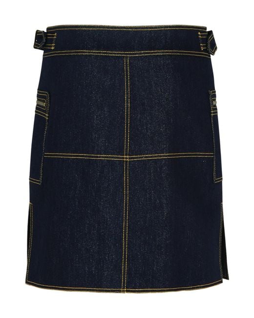 Etro Blue Contrast-Stitched Denim Mini Skirt