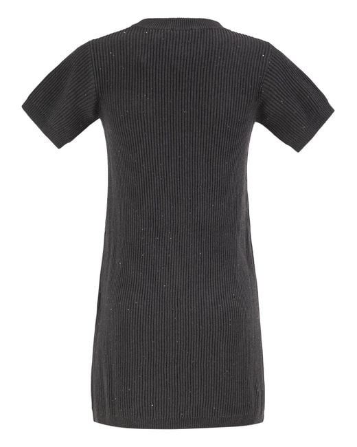 Brunello Cucinelli Black Round Neck Short Sleeve Dress