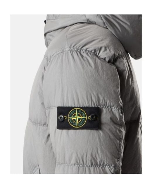 Stone Island Gray Shaped Padded Hood Jacket With Double-Adjustable Drawstring, Slanted Snap Pockets & Two-Way Zip for men