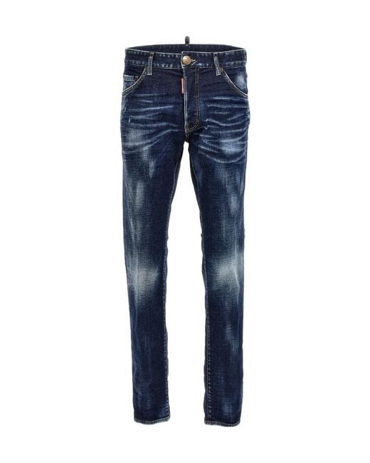 DSquared² Blue Logo Patch Distressed Slim Fit Jeans for men