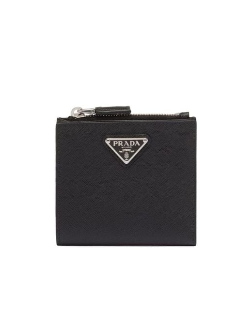 Prada Black Logo Plaque Bi-Fold Wallet for men